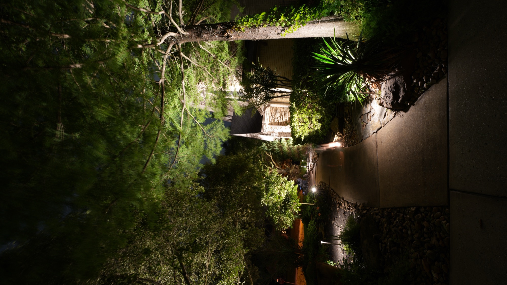 Lit walkway and path lighting along pool area, Williams residence Conroe TX