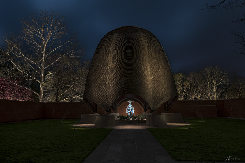 The Roofless Church baldachin and lit landscape designed by the ILLI 2023 cohort